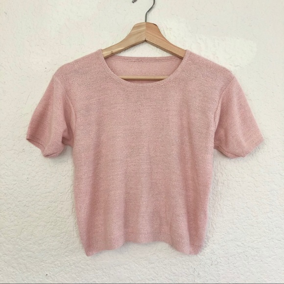 Vintage Tops - BABY PINK SPARKLE CROPPED TEE WITH SPARKLE